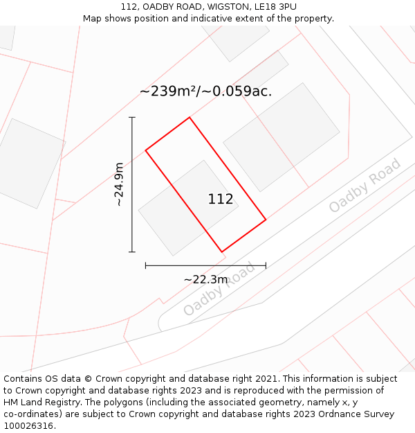 112, OADBY ROAD, WIGSTON, LE18 3PU: Plot and title map
