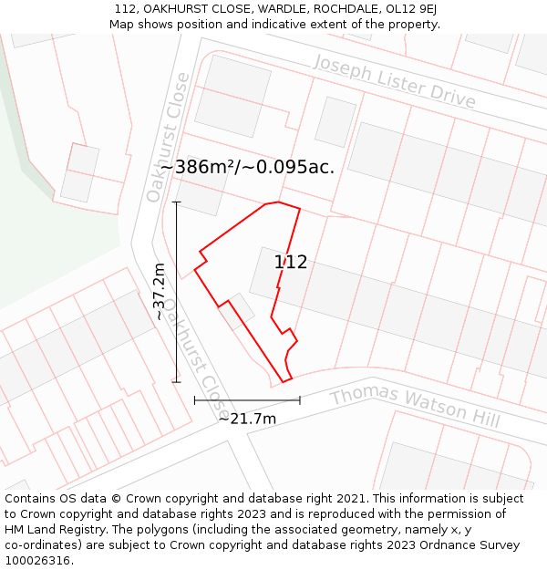 112, OAKHURST CLOSE, WARDLE, ROCHDALE, OL12 9EJ: Plot and title map