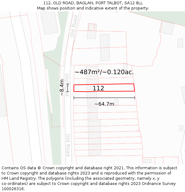 112, OLD ROAD, BAGLAN, PORT TALBOT, SA12 8LL: Plot and title map