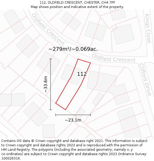 112, OLDFIELD CRESCENT, CHESTER, CH4 7PF: Plot and title map
