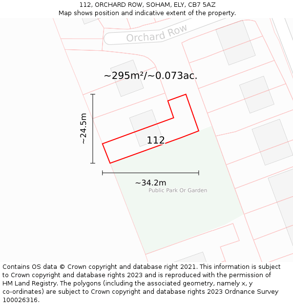 112, ORCHARD ROW, SOHAM, ELY, CB7 5AZ: Plot and title map