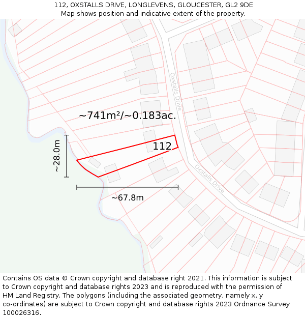 112, OXSTALLS DRIVE, LONGLEVENS, GLOUCESTER, GL2 9DE: Plot and title map