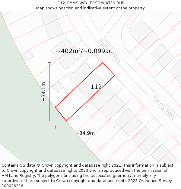 112, PAMS WAY, EPSOM, KT19 0HP: Plot and title map