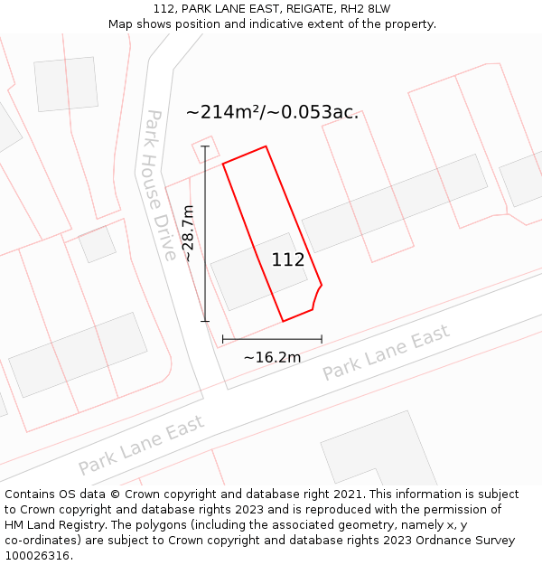 112, PARK LANE EAST, REIGATE, RH2 8LW: Plot and title map