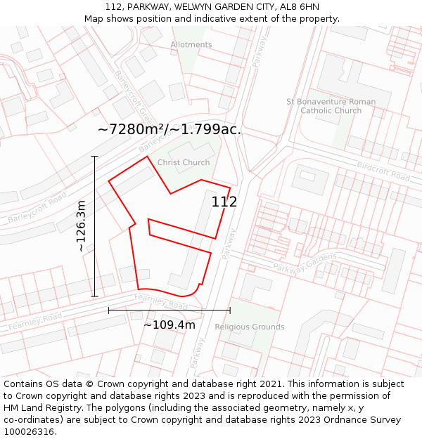 112, PARKWAY, WELWYN GARDEN CITY, AL8 6HN: Plot and title map