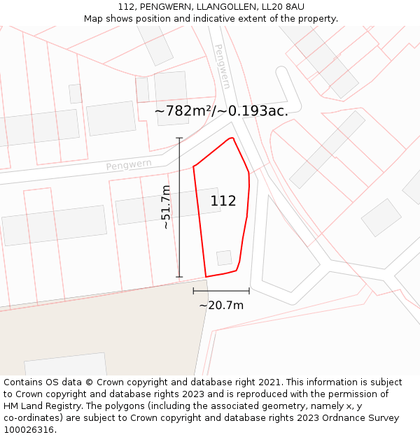 112, PENGWERN, LLANGOLLEN, LL20 8AU: Plot and title map