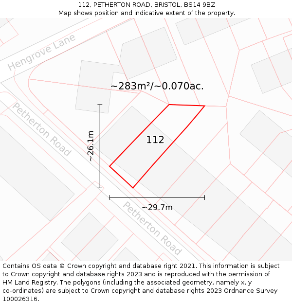 112, PETHERTON ROAD, BRISTOL, BS14 9BZ: Plot and title map