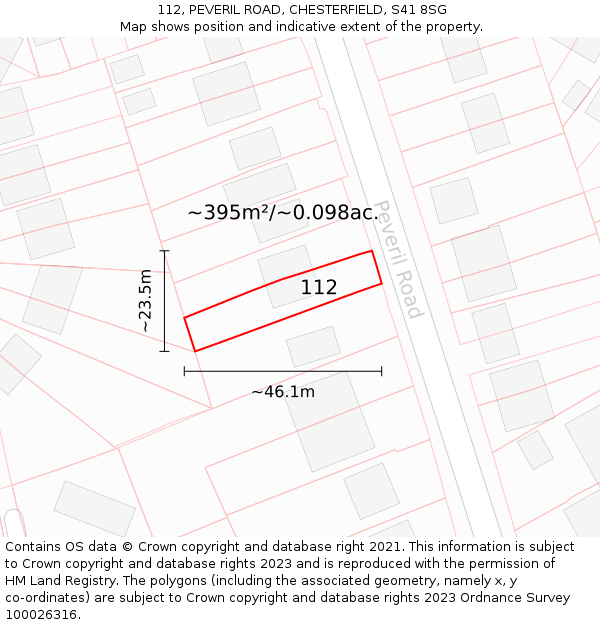 112, PEVERIL ROAD, CHESTERFIELD, S41 8SG: Plot and title map