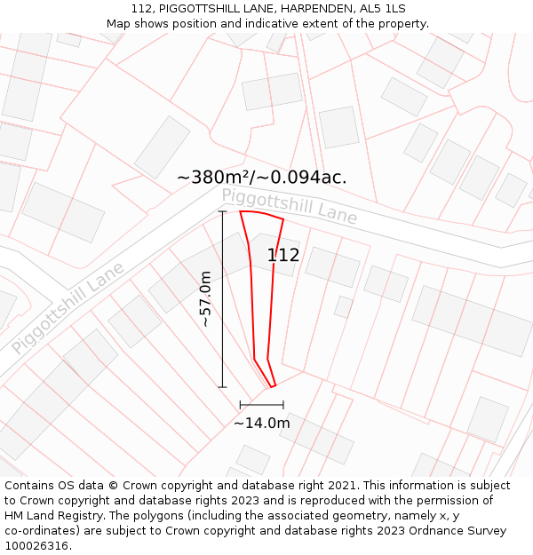112, PIGGOTTSHILL LANE, HARPENDEN, AL5 1LS: Plot and title map