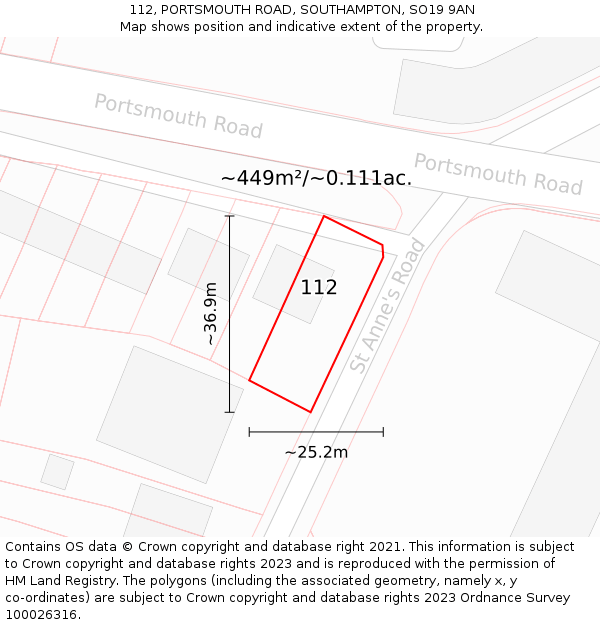 112, PORTSMOUTH ROAD, SOUTHAMPTON, SO19 9AN: Plot and title map