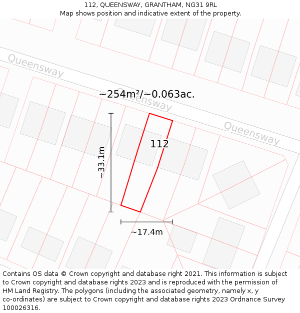 112, QUEENSWAY, GRANTHAM, NG31 9RL: Plot and title map