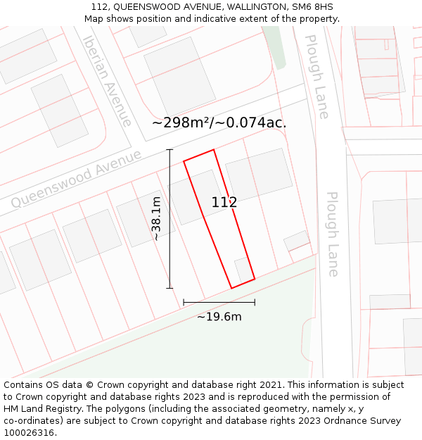 112, QUEENSWOOD AVENUE, WALLINGTON, SM6 8HS: Plot and title map