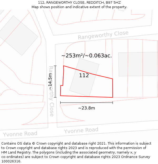112, RANGEWORTHY CLOSE, REDDITCH, B97 5HZ: Plot and title map