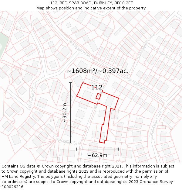 112, RED SPAR ROAD, BURNLEY, BB10 2EE: Plot and title map