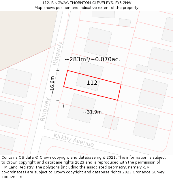 112, RINGWAY, THORNTON-CLEVELEYS, FY5 2NW: Plot and title map