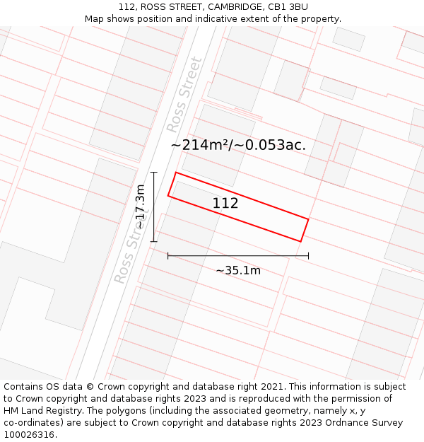 112, ROSS STREET, CAMBRIDGE, CB1 3BU: Plot and title map