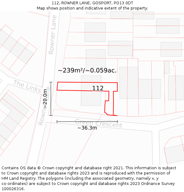 112, ROWNER LANE, GOSPORT, PO13 0DT: Plot and title map
