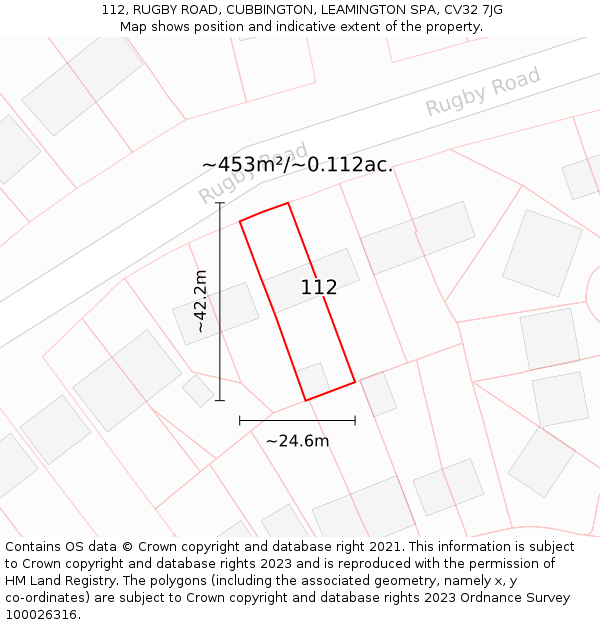 112, RUGBY ROAD, CUBBINGTON, LEAMINGTON SPA, CV32 7JG: Plot and title map
