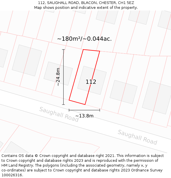 112, SAUGHALL ROAD, BLACON, CHESTER, CH1 5EZ: Plot and title map