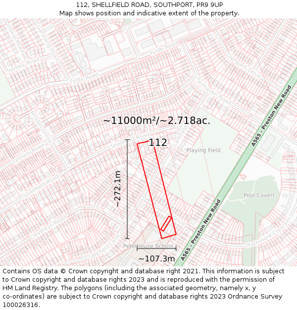 112, SHELLFIELD ROAD, SOUTHPORT, PR9 9UP: Plot and title map