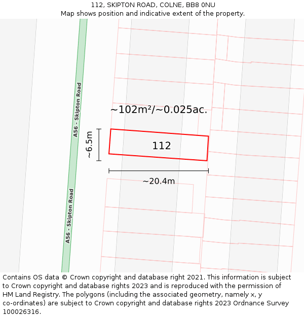 112, SKIPTON ROAD, COLNE, BB8 0NU: Plot and title map