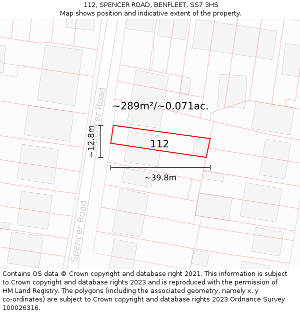 112, SPENCER ROAD, BENFLEET, SS7 3HS: Plot and title map