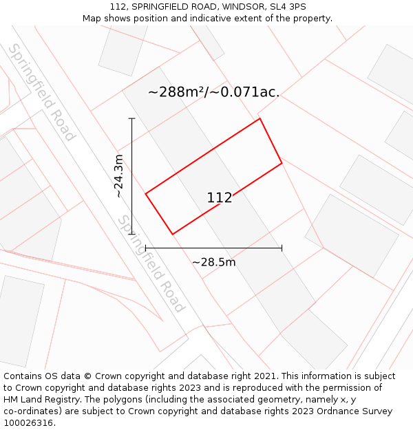 112, SPRINGFIELD ROAD, WINDSOR, SL4 3PS: Plot and title map