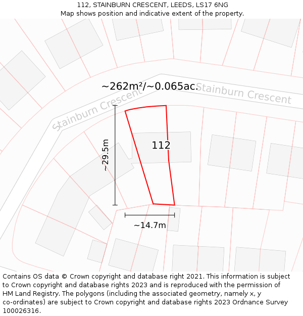112, STAINBURN CRESCENT, LEEDS, LS17 6NG: Plot and title map