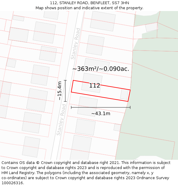 112, STANLEY ROAD, BENFLEET, SS7 3HN: Plot and title map