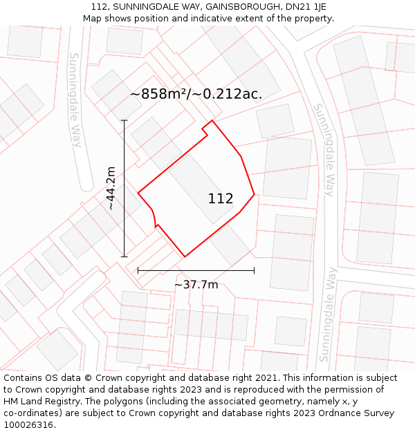 112, SUNNINGDALE WAY, GAINSBOROUGH, DN21 1JE: Plot and title map