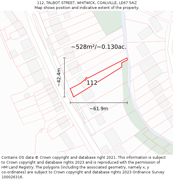 112, TALBOT STREET, WHITWICK, COALVILLE, LE67 5AZ: Plot and title map