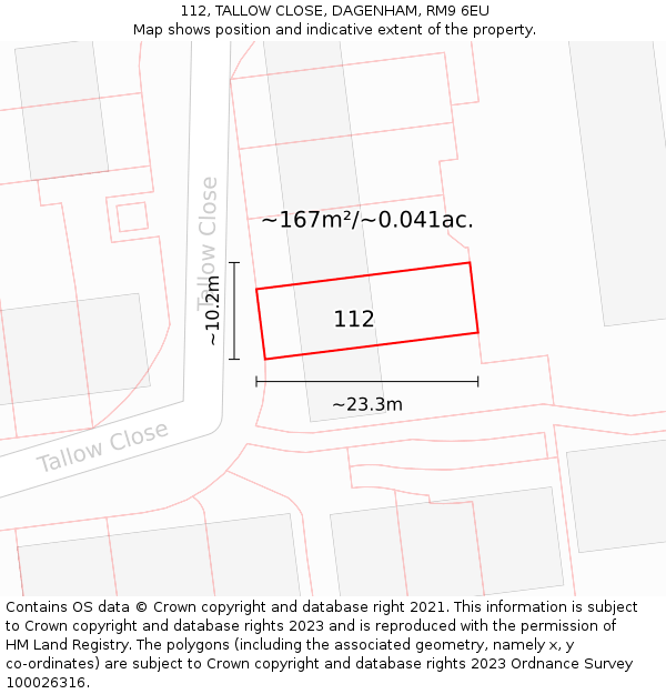 112, TALLOW CLOSE, DAGENHAM, RM9 6EU: Plot and title map