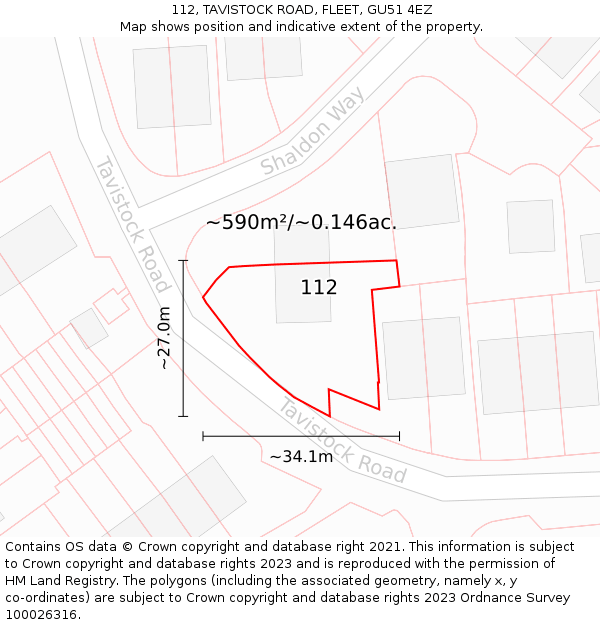 112, TAVISTOCK ROAD, FLEET, GU51 4EZ: Plot and title map