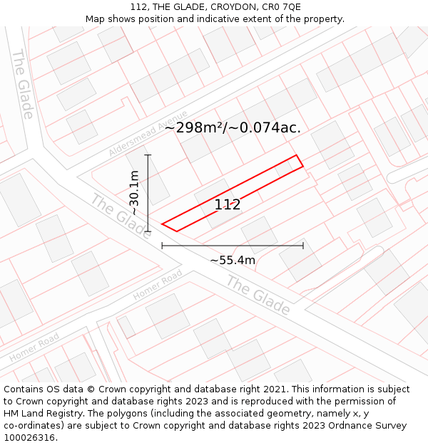 112, THE GLADE, CROYDON, CR0 7QE: Plot and title map