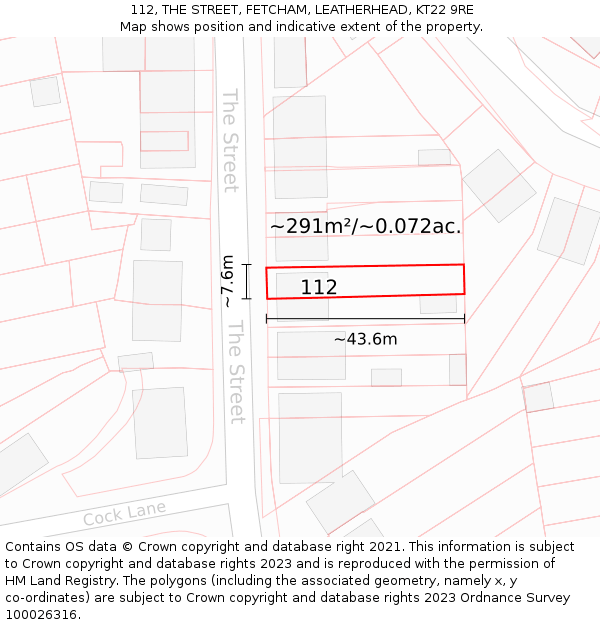 112, THE STREET, FETCHAM, LEATHERHEAD, KT22 9RE: Plot and title map