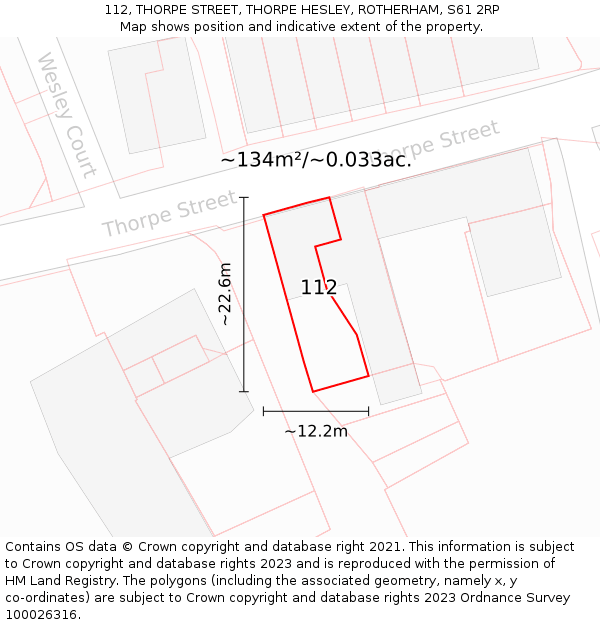 112, THORPE STREET, THORPE HESLEY, ROTHERHAM, S61 2RP: Plot and title map