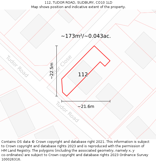 112, TUDOR ROAD, SUDBURY, CO10 1LD: Plot and title map