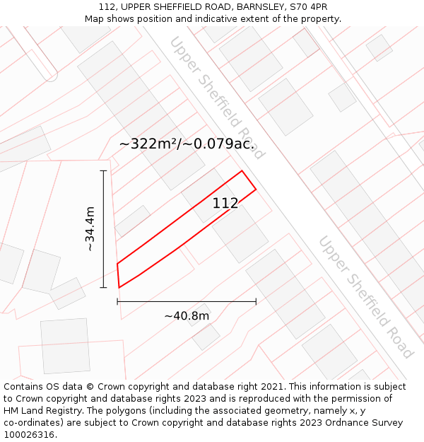 112, UPPER SHEFFIELD ROAD, BARNSLEY, S70 4PR: Plot and title map