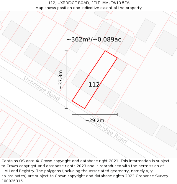112, UXBRIDGE ROAD, FELTHAM, TW13 5EA: Plot and title map