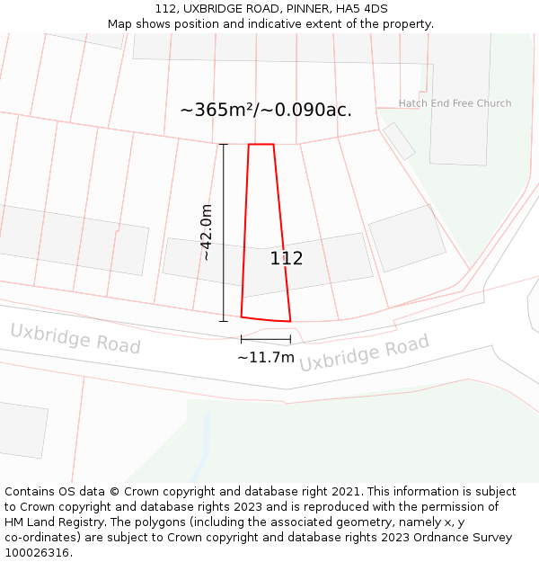 112, UXBRIDGE ROAD, PINNER, HA5 4DS: Plot and title map