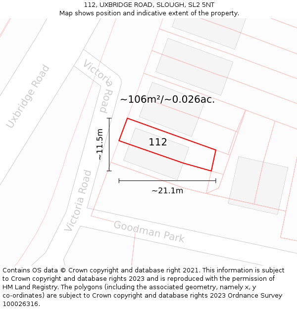 112, UXBRIDGE ROAD, SLOUGH, SL2 5NT: Plot and title map