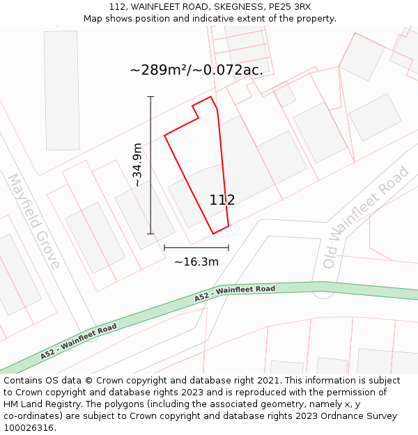 112, WAINFLEET ROAD, SKEGNESS, PE25 3RX: Plot and title map