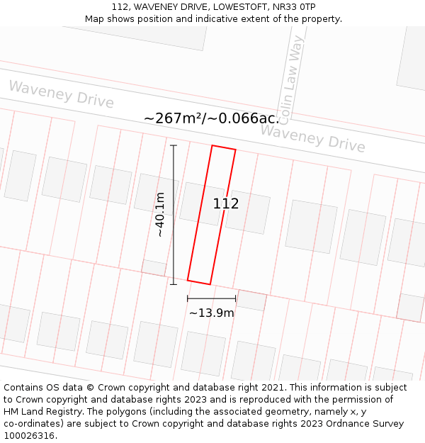 112, WAVENEY DRIVE, LOWESTOFT, NR33 0TP: Plot and title map
