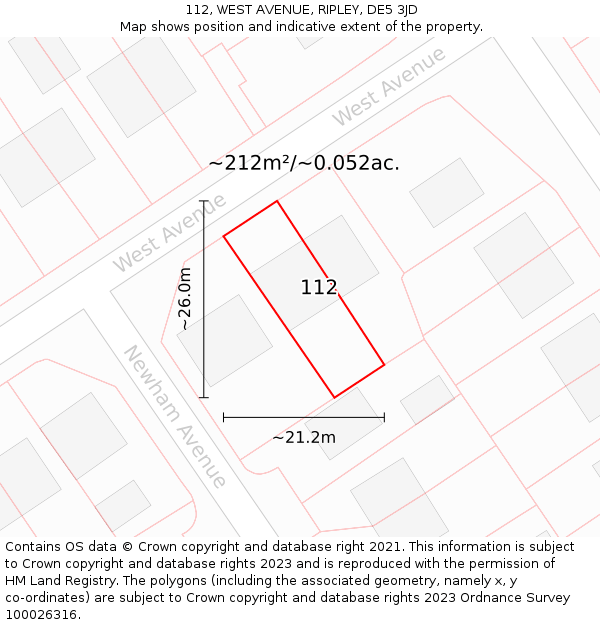 112, WEST AVENUE, RIPLEY, DE5 3JD: Plot and title map