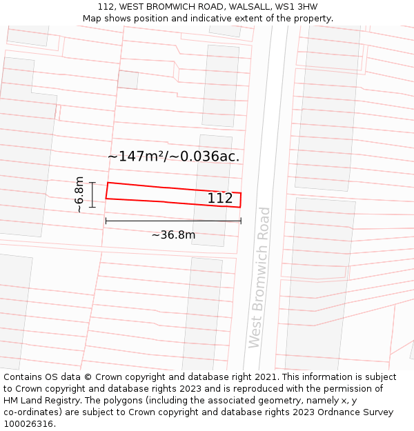 112, WEST BROMWICH ROAD, WALSALL, WS1 3HW: Plot and title map