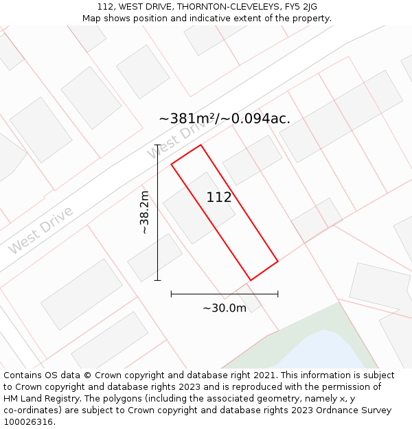 112, WEST DRIVE, THORNTON-CLEVELEYS, FY5 2JG: Plot and title map