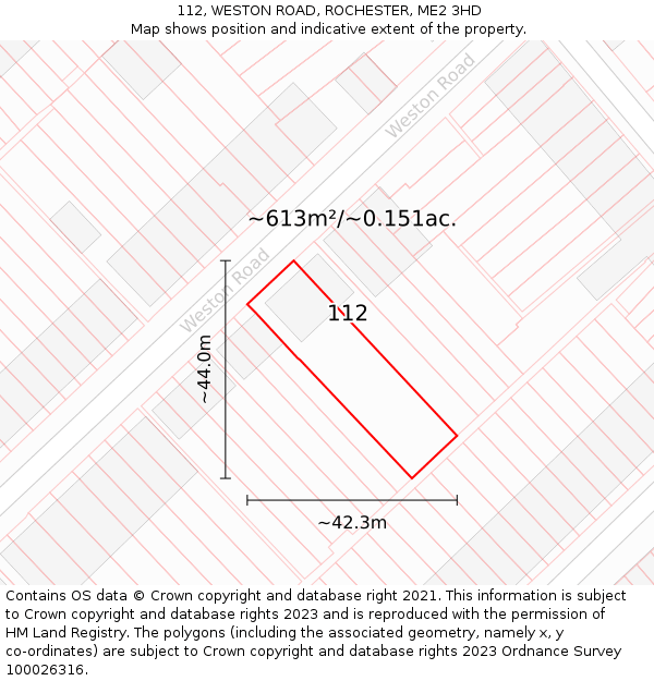 112, WESTON ROAD, ROCHESTER, ME2 3HD: Plot and title map