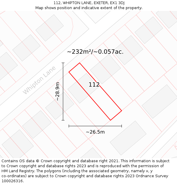 112, WHIPTON LANE, EXETER, EX1 3DJ: Plot and title map