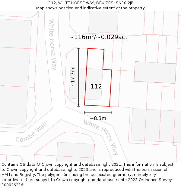 112, WHITE HORSE WAY, DEVIZES, SN10 2JR: Plot and title map