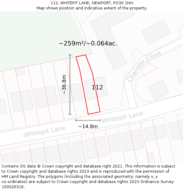 112, WHITEPIT LANE, NEWPORT, PO30 1NH: Plot and title map
